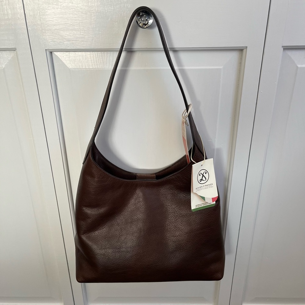 Divina Firenze Brown Leather Shoulder Bag, NEW